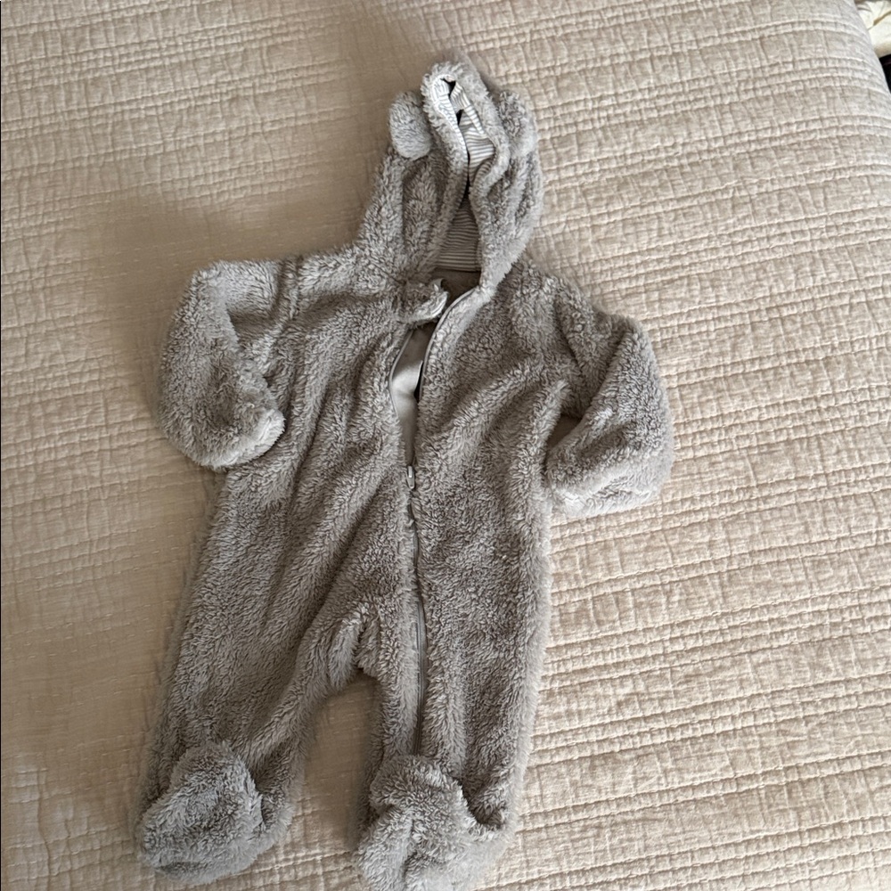 Carter's Soft Gray Plush Hooded One-Piece with Ears